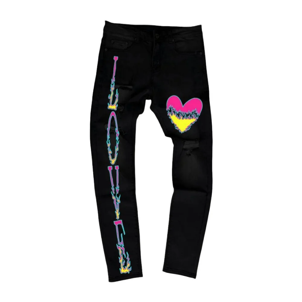 Brand NEW L.O.V.E. Size 30 LOVE FLAMES Black Jeans - Picture 2 of 7